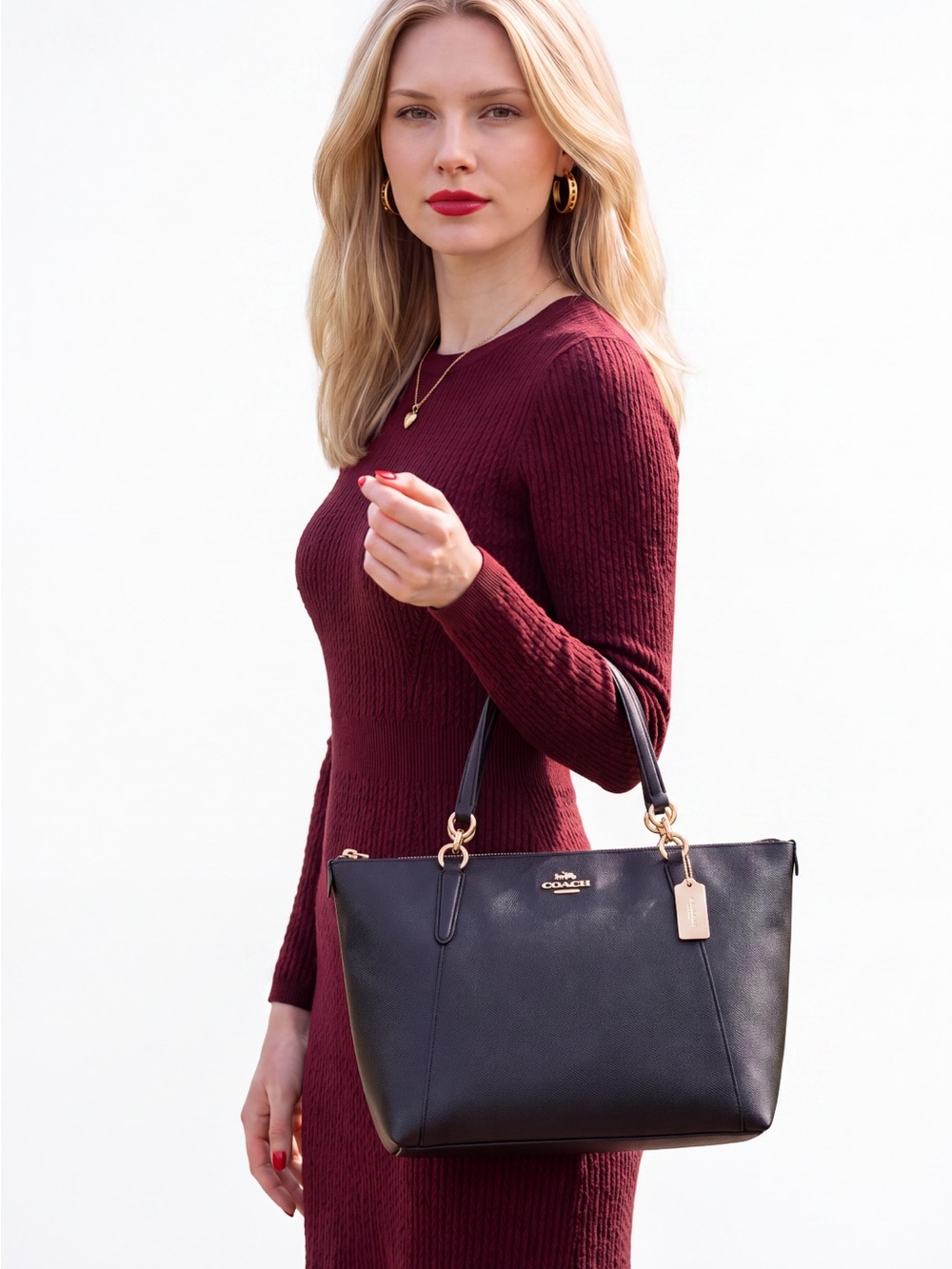 Coach Ava Tote Black with Gold-Tone Hardware Durable Crossgrain Leather